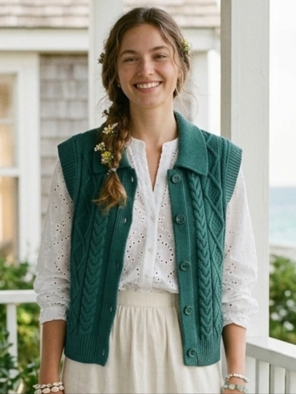 Sunday Best Cable Knit Merino Wool Blend Vest Size XS Cottagecore Coastal Dainty